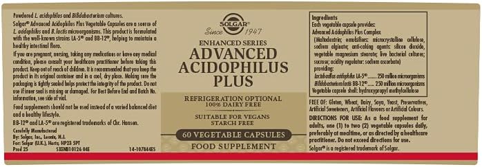 ADVANCED ACIDOPHILUS PLUS - 60 VEGETABLE CAPSULES