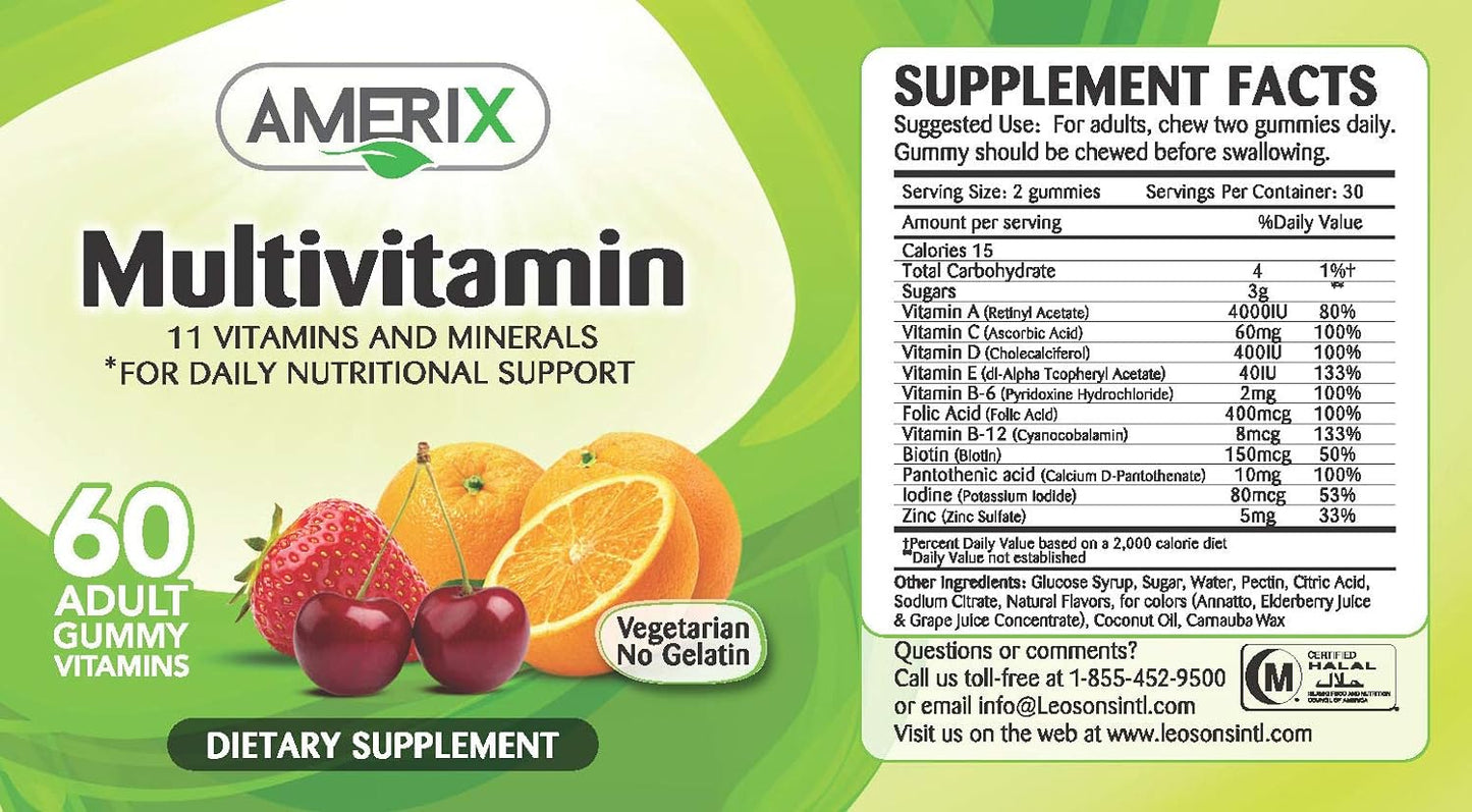 فيتامينات متعددة - (فراولة، برتقال، كرز) 60 علكة للبالغين