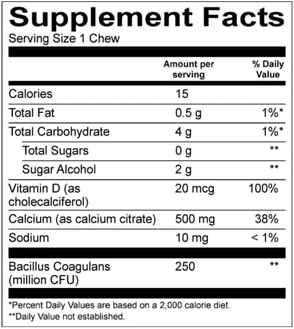 سيترات الكالسيوم الخالية من السكر 500 ملغ مع البروبيوتيك - العنب البري - 90 مضغ ناعم