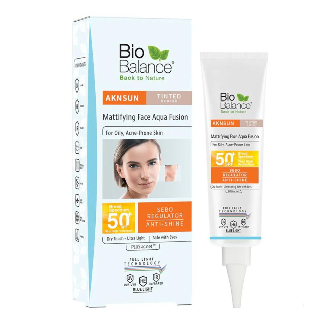 Biobalance Aknsun Mattifying Face Aqua Fusion Dry Touch SPF 50+ ملون متوسط ​​40 مل