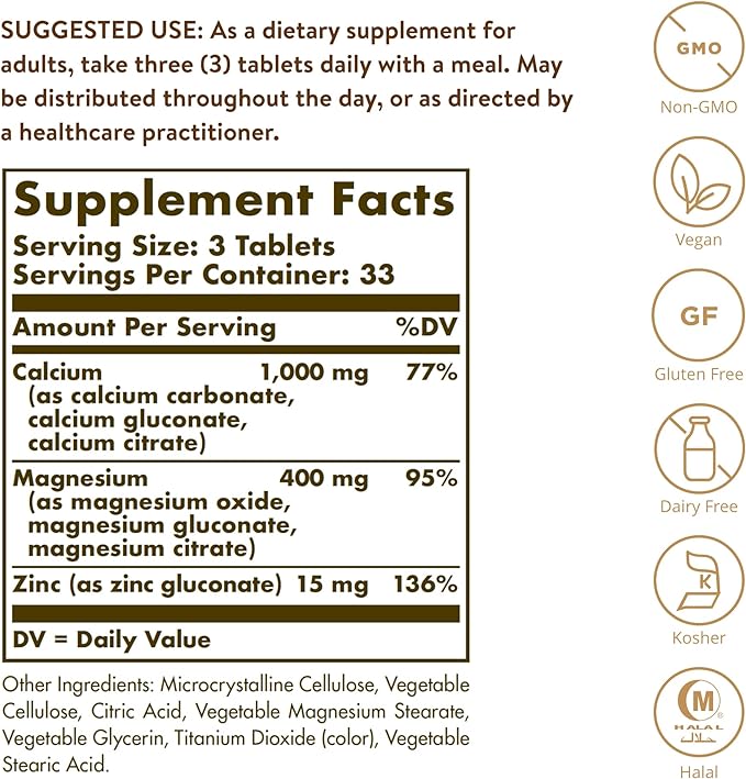 CALCIUM MAGNESIUM PLUS ZINC - 100 TABLETS