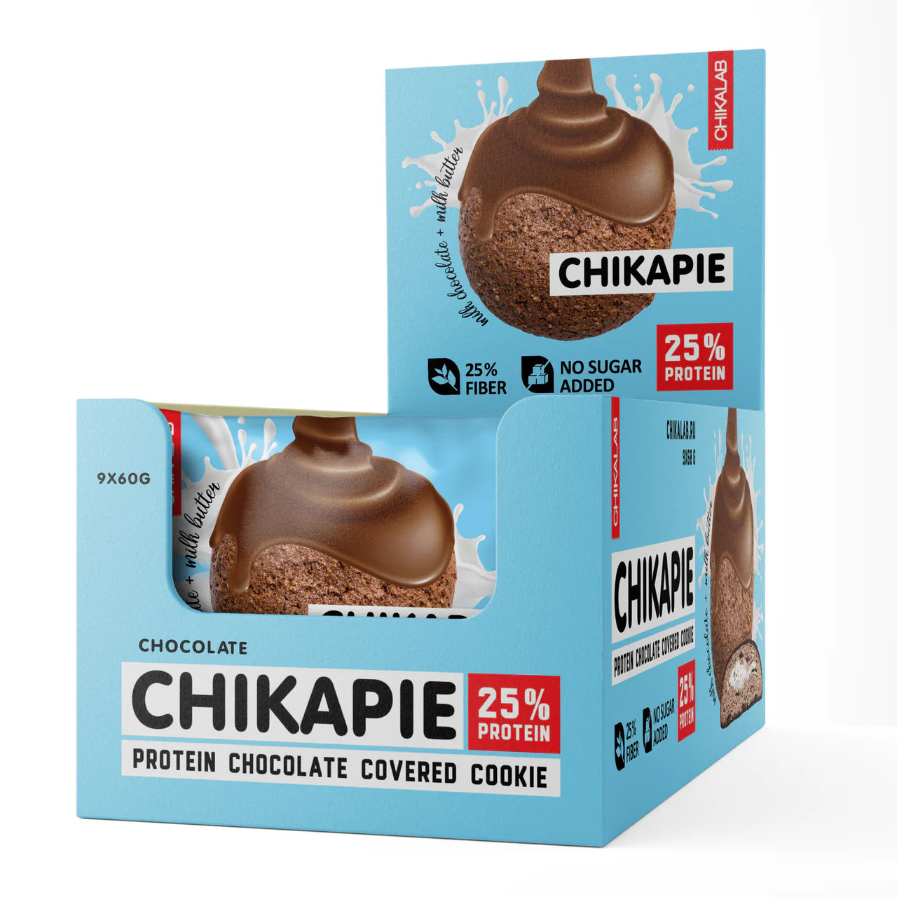 كوكيز بروتين مغطى بالشوكولاتة من CHIKAPIE 60 جرام (6 نكهات)