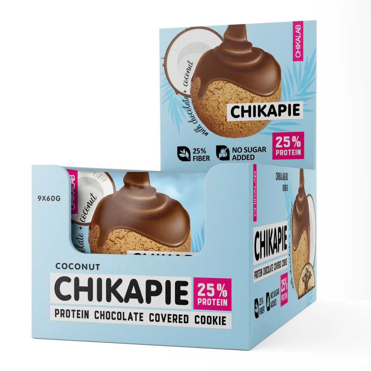 كوكيز بروتين مغطى بالشوكولاتة من CHIKAPIE 60 جرام (6 نكهات)