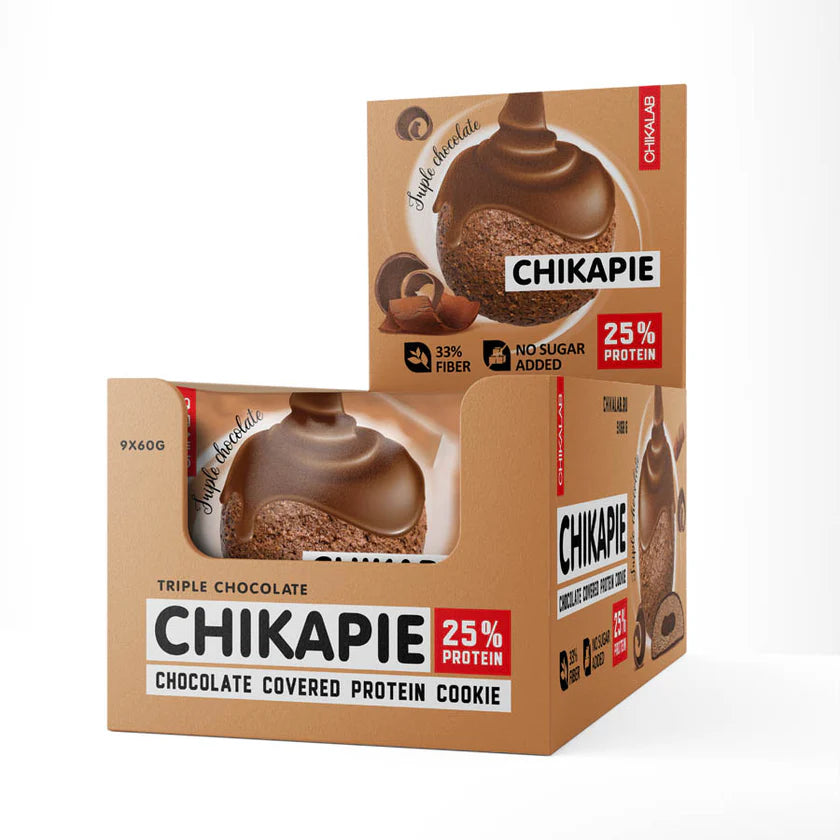 كوكيز بروتين مغطى بالشوكولاتة من CHIKAPIE 60 جرام (6 نكهات)