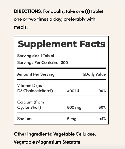 Calcium Plus Vitamin D3 500 mg, - 300 Tablets