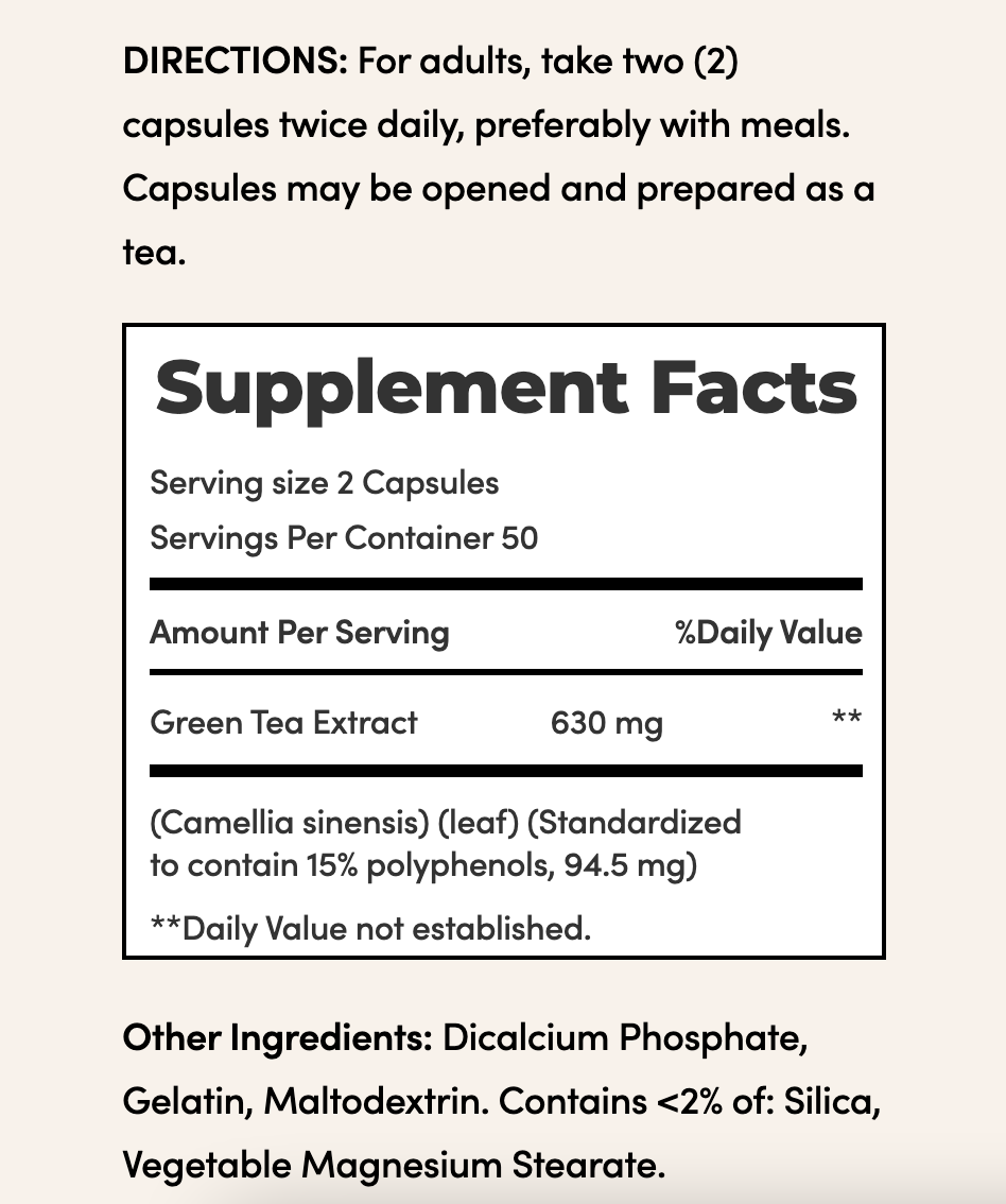 Green Tea Extract 315 mg - 100 Capsules