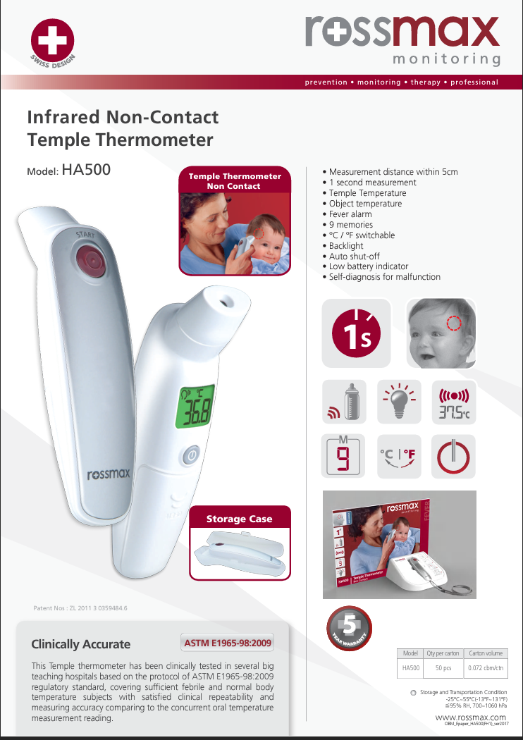 HA500 Non-Contact Temple Thermometer