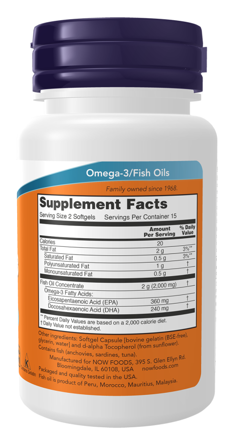 Omega-3 Fish Oil - 1000mg - 100 Molecularly Distilled Softgels