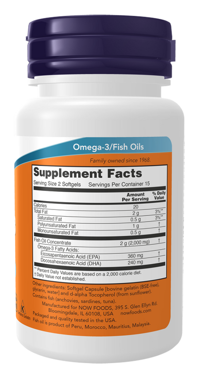 Omega-3 Fish Oil - 1000mg - 100 Molecularly Distilled Softgels