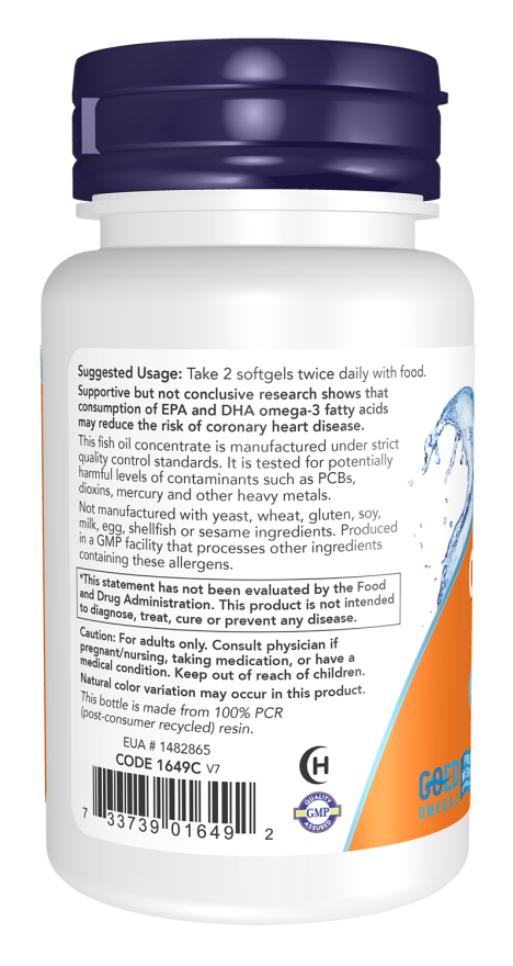 Omega-3 Fish Oil - 1000mg - 100 Molecularly Distilled Softgels