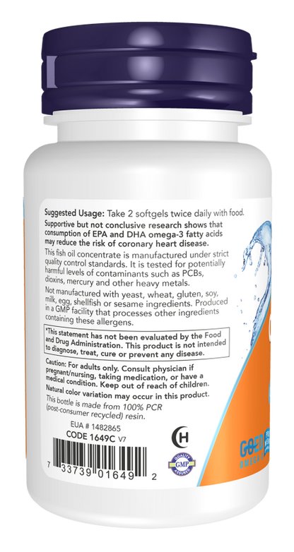 Omega-3 Fish Oil - 1000mg - 100 Molecularly Distilled Softgels