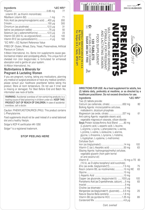 PRENATAL NUTRIENTS - 120 TABLETS