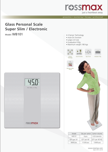 WB101 Glass Personal Scale - Super Slim / Electronic