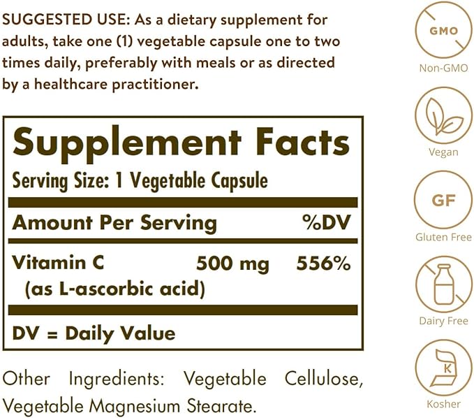 VITAMIN C 500 MG - 100 VEGETABLE CAPSULES