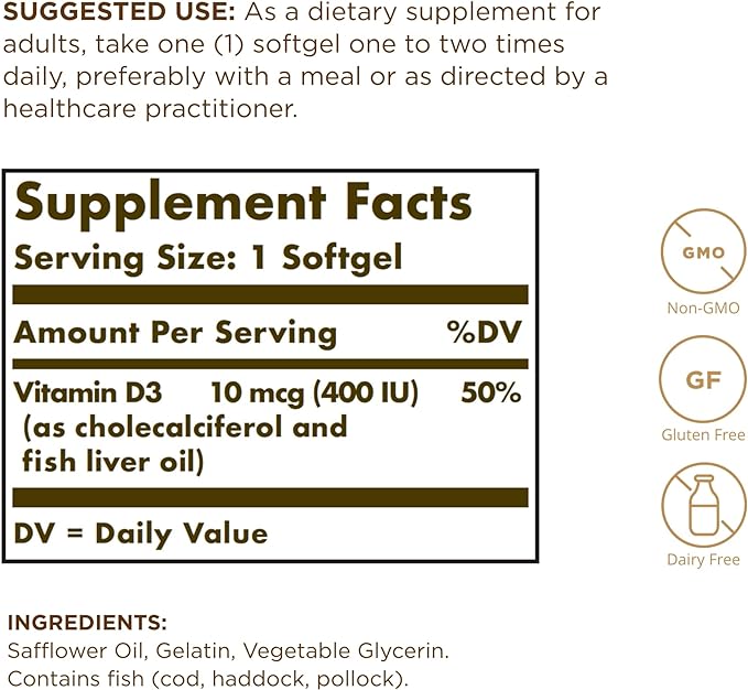 VITAMIN D3 (CHOLECALCIFEROL) 10 MCG (400 IU) - 100 SOFTGELS