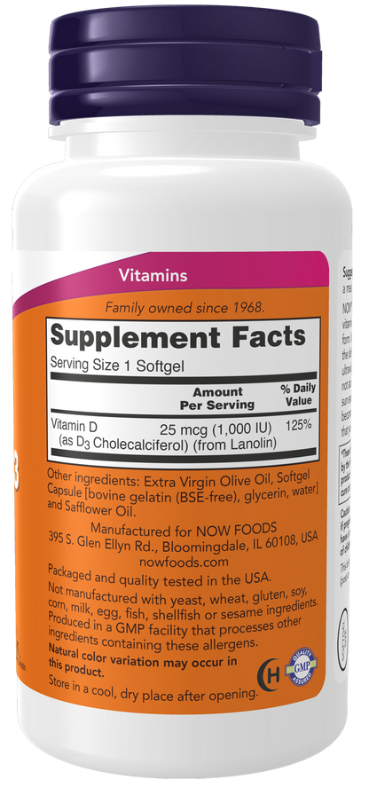 Vitamin D-3 1000 IU - 180 Softgels