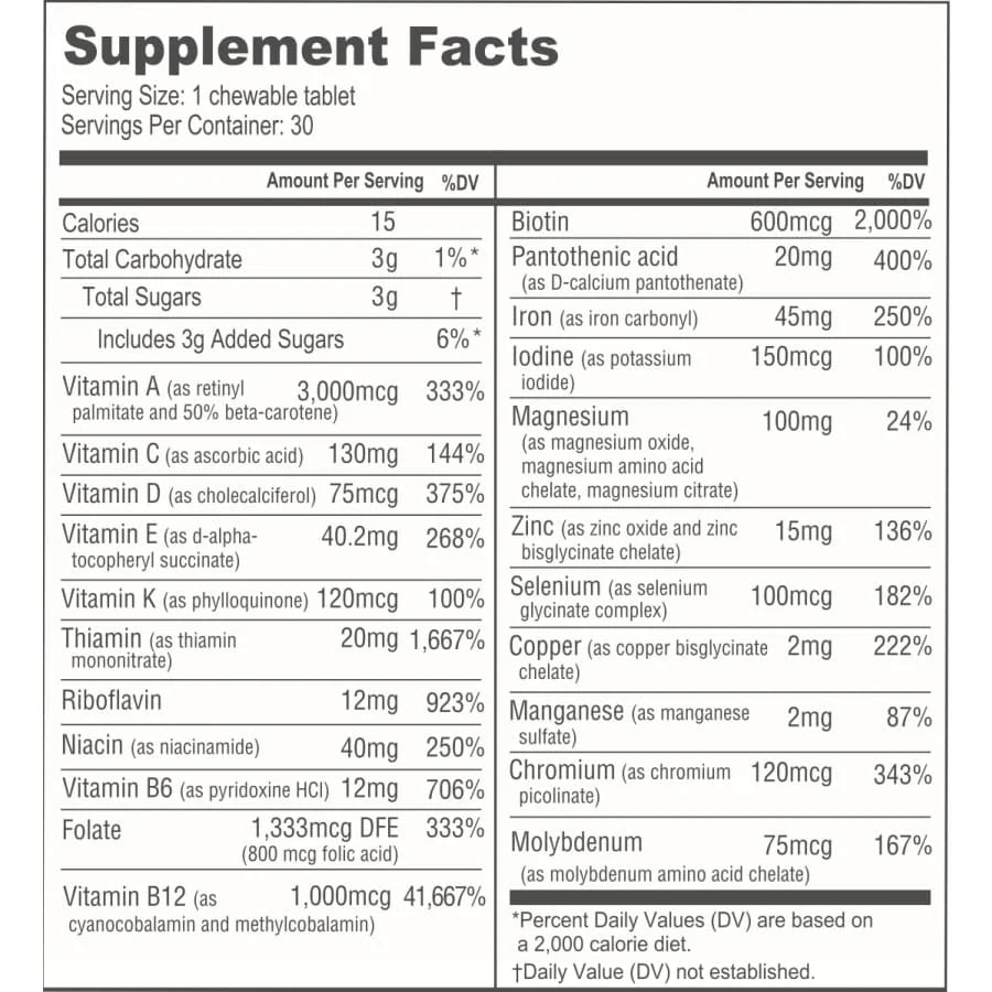 Multivitamin ONE with 45mg Iron - 30 Chewable tablets - Orange Citrus