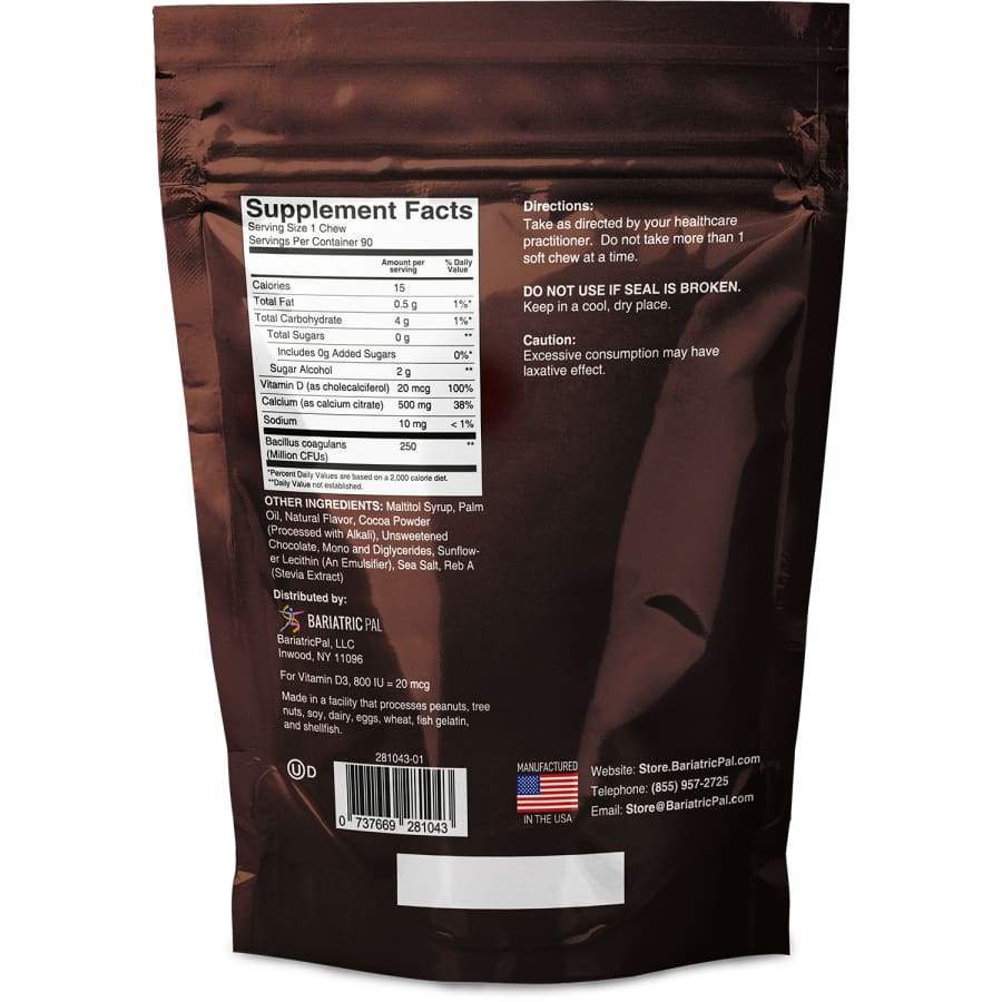 Sugar-Free Calcium Citrate 500mg with Probiotics - Belgian Chocolate Caramel - 90 Soft Chews