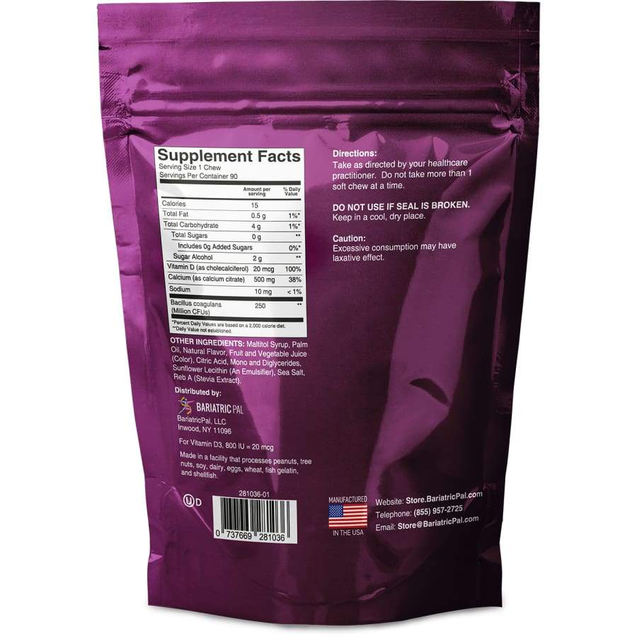 Sugar-Free Calcium Citrate 500mg with Probiotics - Wild Grape - 90 Soft Chews