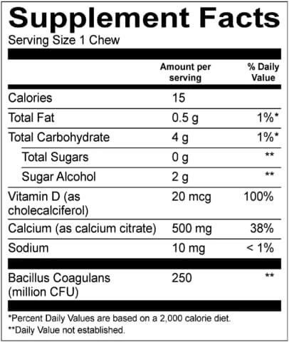 سيترات الكالسيوم الخالية من السكر 500 ملغ مع البروبيوتيك - شوكولاتة بلجيكية بالكراميل - 90 مضغ ناعم