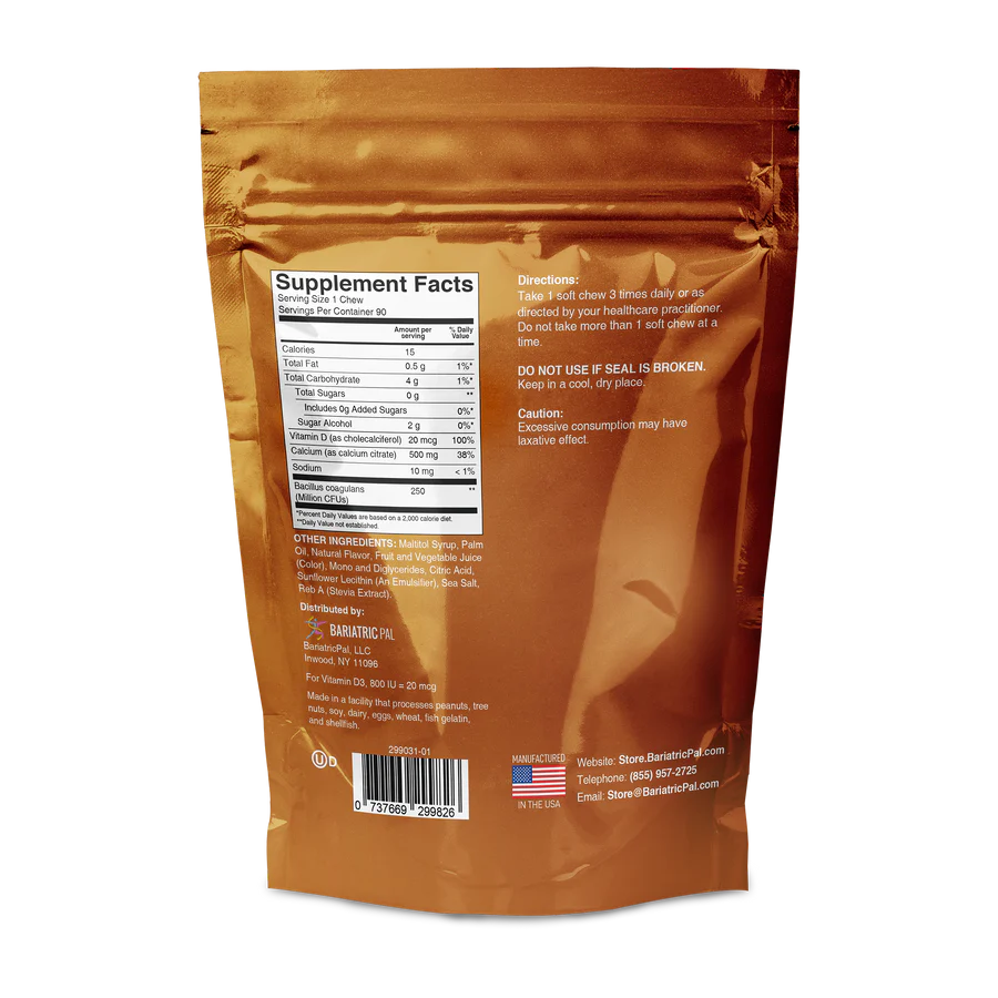 Sugar-Free Calcium Citrate 500mg with Probiotics - Piña Colada - 90 Soft Chews