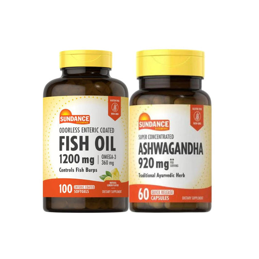 Ramadan Stamina Bundle (ASHWAGANDHA 920MG/Fish Oil 1200 mg - OMEGA-3 360 MG - 100 Odorless Enteric Coated Softgels)